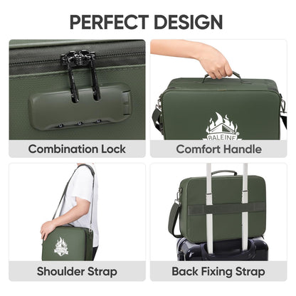 BALEINE Fireproof Document Box with Lock, Portable Fireproof Document Bag Waterproof Fire Proof File Boxes for Documents, File Organizer Box for Important Paperwork (Green, 15''x11''x4'')