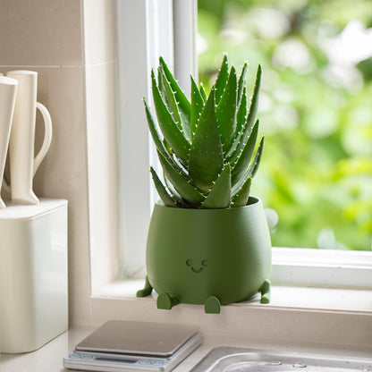 TOPOLA Happy Face Planter, 5.2 Inches Plastic Plant Pot, Self Watering Plant Pot with Drainage Holes for Indoor Outdoor, Succulent Pot, Funny Flower Pot, Dark Green