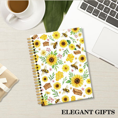 ERHACHAIJIA Sunflower & Bee Hardcover 160 Pages Lined Spiral Notebook, Funny Floral Ruled Journal for Women Flower Lover Bee Lover, Writing and Meditation Notebook Gifts, Mother's Day Birthday Gifts