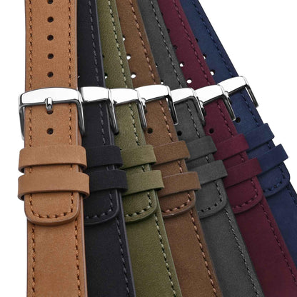 WOCCI 19mm Retro Leather Watch Band for Men and Women, Quick Release Replacement Strap with Silver Buckle (Black)