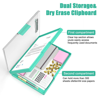 Hongri Clipboard with Storage, Green 8.5 x 11 Folder Nursing Side Opening, Heavy Duty with Dual Compartment, Smooth Writing for Teachers, Classroom, Size 13.3 x 9.4 x 1.5 in, Office & School Supplies