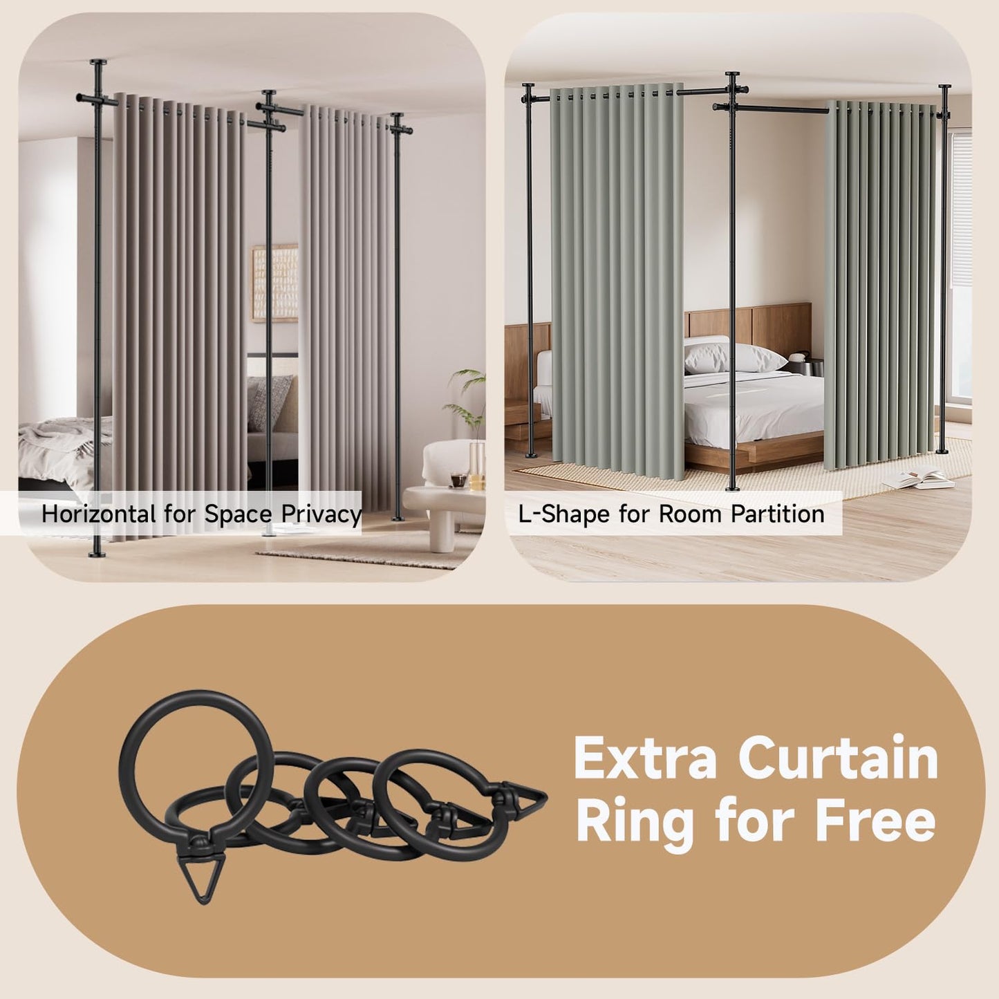 Room Divider Curtain Rod, No Driling Tension Curtain Rod for Room Partation
