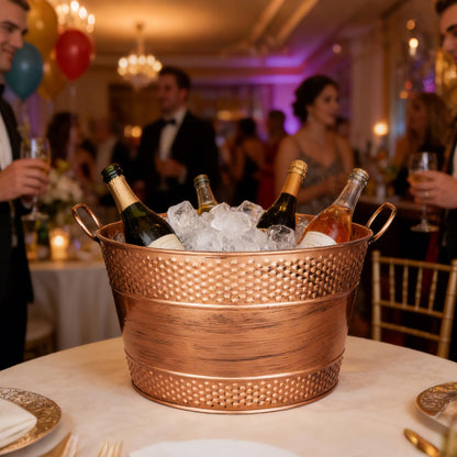 Galvanized Tub Ice Bucket For Parties, Thick Metal Galvanized Drink Buckets, Beverage Bucket with Handles, Drink Bucket for Indoor & Outdoor Party (1Pcs Copper)