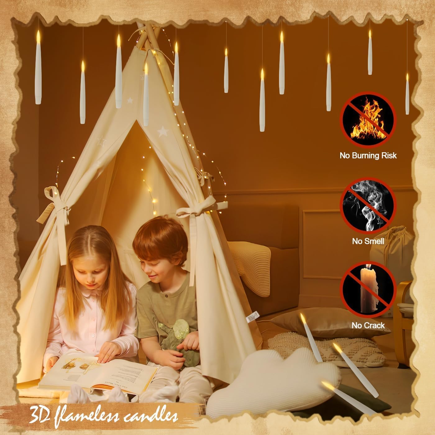 GTYZZH Christmas Decorations, 24PCS Floating Candles with Wand, Hanging Candles with Remote Wand, Warmwhite Flickering Flameless Magic Floating Candle Lights for Halloween Christmas Party