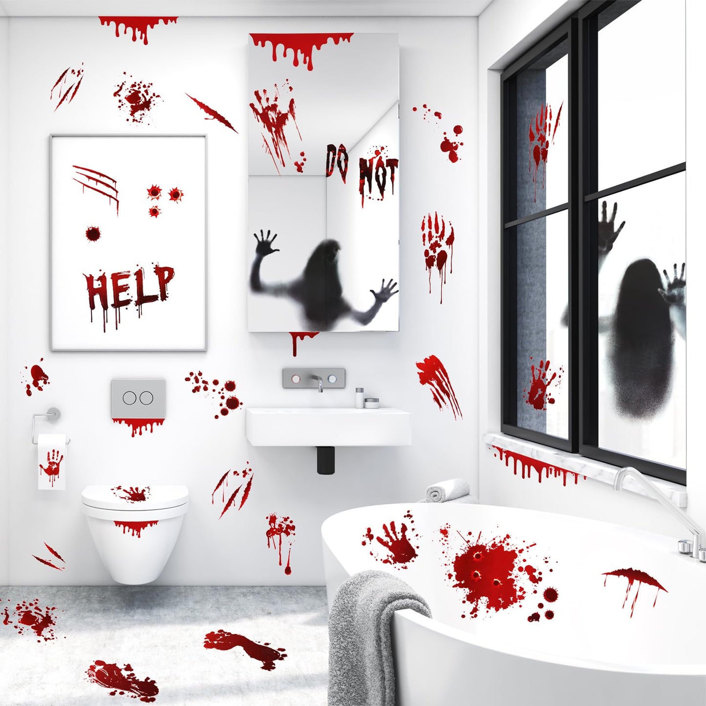 Lincia 19 Sheet Halloween Car Decorations Bloody Handprint Stickers DIY Halloween Car Accessories Horror Cars Decal Scary Blood Clings for Headlight Window Taillight Home Decor Office Party Supplies