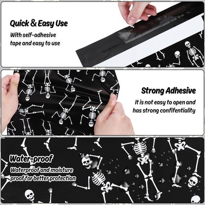 JarThenaAMCS 100Pcs Halloween Poly Mailers 10 x 13 Inch Black Dancing Skeleton Packaging Bags Self Seal Mailing Envelope Bags for Small Business Clothing