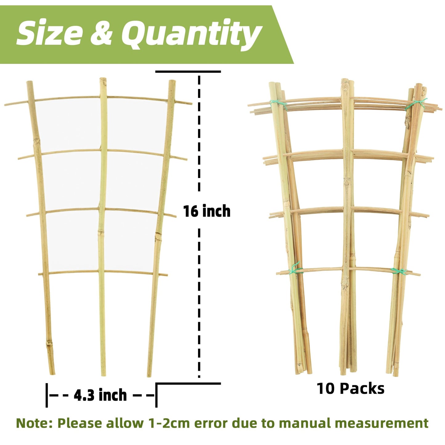 10 Pack 16" Bamboo Trellis for Climbing Plants-Natural Garden Ladder Fan -Shaped Plants Support Trellis for Potted Plant Decor in Door