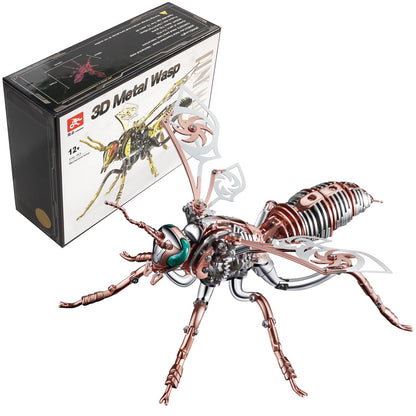 3D Metal Wasp Puzzles for Adults Model Kits Mechanical Puzzle Building Blocks, Difficult DIY Assembly for Men (Steel+Rose Gold)