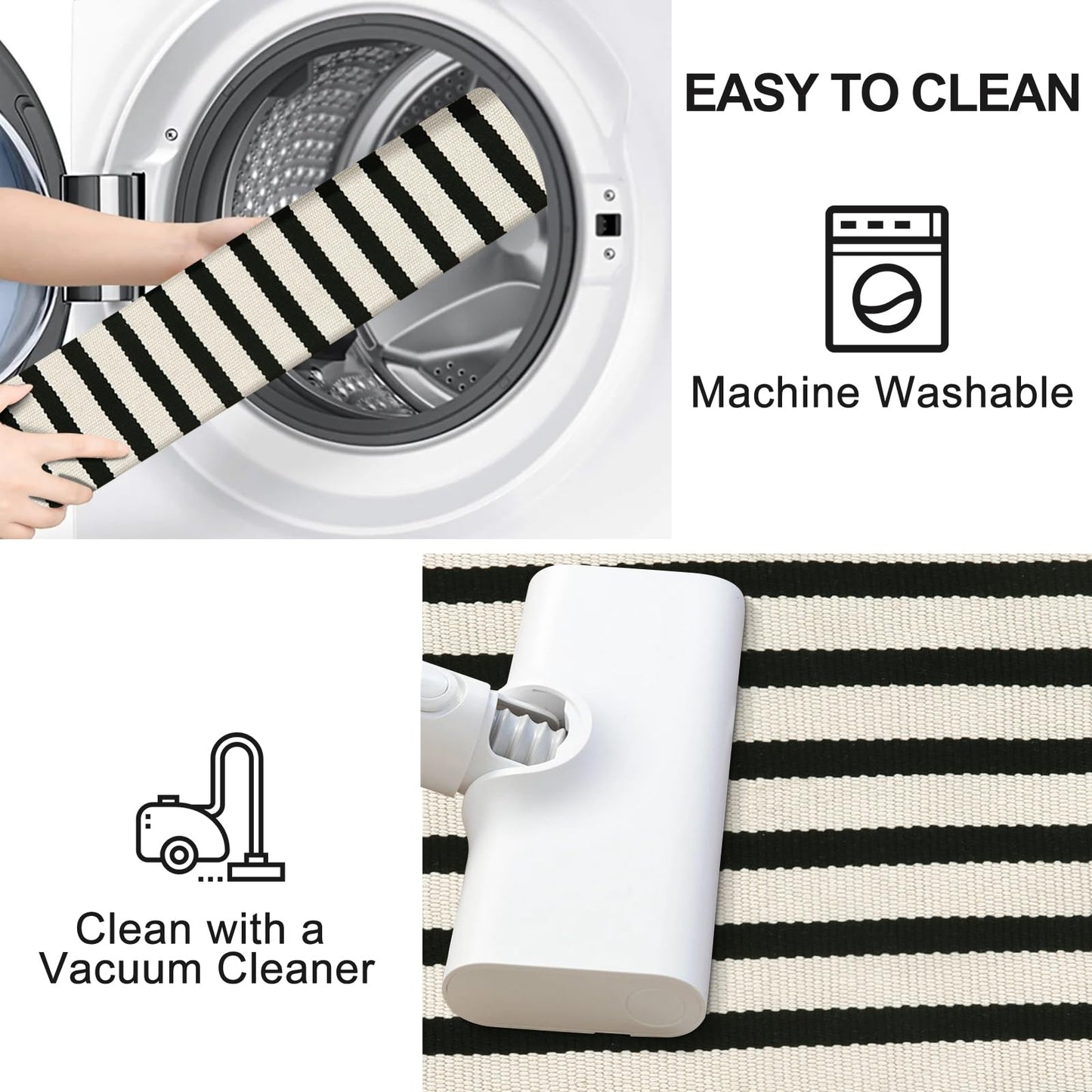 Black and White Outdoor Rug, 2x4.3 Striped Front Door Rug Cotton Hand-Woven Reversible Entryway Rugs Welcome Layered Doormat Porch Rugs for Entrance Decor Farmhouse Kitchen