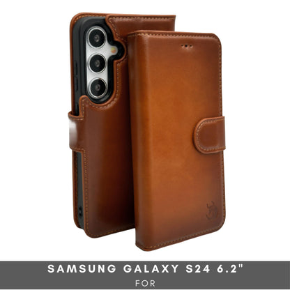 TORONATA Nevada Samsung Galaxy S24 Case – S24 Leather Case - Luxury S24 Wallet Case with Kickstand Design, Card Slots – Handcrafted Anti Scratch RFID Leather Wallet (Tan)