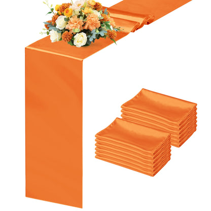 COSINIA 12 Pack Orange Satin Table Runner 12 x 108 Inch, Reusable Heavy-Duty Polyester Table Runner for Fall Harvest Festival, Halloween Party, Thanksgiving Dinner & Boho Decor