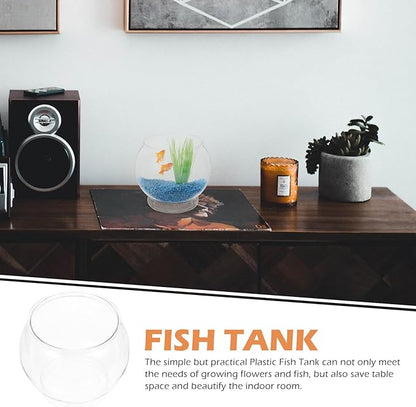 POPETPOP 7 Inch Plastic Fish Bowl: Shatterproof Clear Round Aquarium, Desktop Terrarium Centerpiece Vase for Wedding Party, Candy, Home Decor