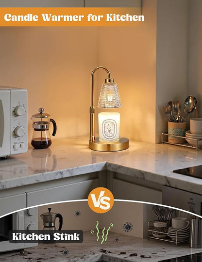 Big Gold Candle Warmer Lamp with Timer, Dimmable Candle Warmer for Home Decor, Height Adjustable Candle Lamp for Jar Candles, Birthday Gifts for Women Mom, House Warming Gifts New Home