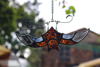 BOXCASA Bat Stained Glass Window Hangings, Bat Suncatcher Halloween Decoration,Bat Decor Hanging for Home, Office, Kitchen,Living Room