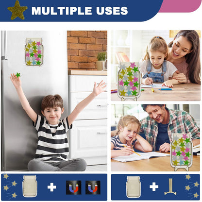 Orbixa Magnetic Star Reward Jar for Kids & Students – Glitter Magnetic Reward System for Classroom & Home, Personalized Behavior Chart with Sparkling Stars, Alphabet Stickers & Velvet Bag (Glitter)