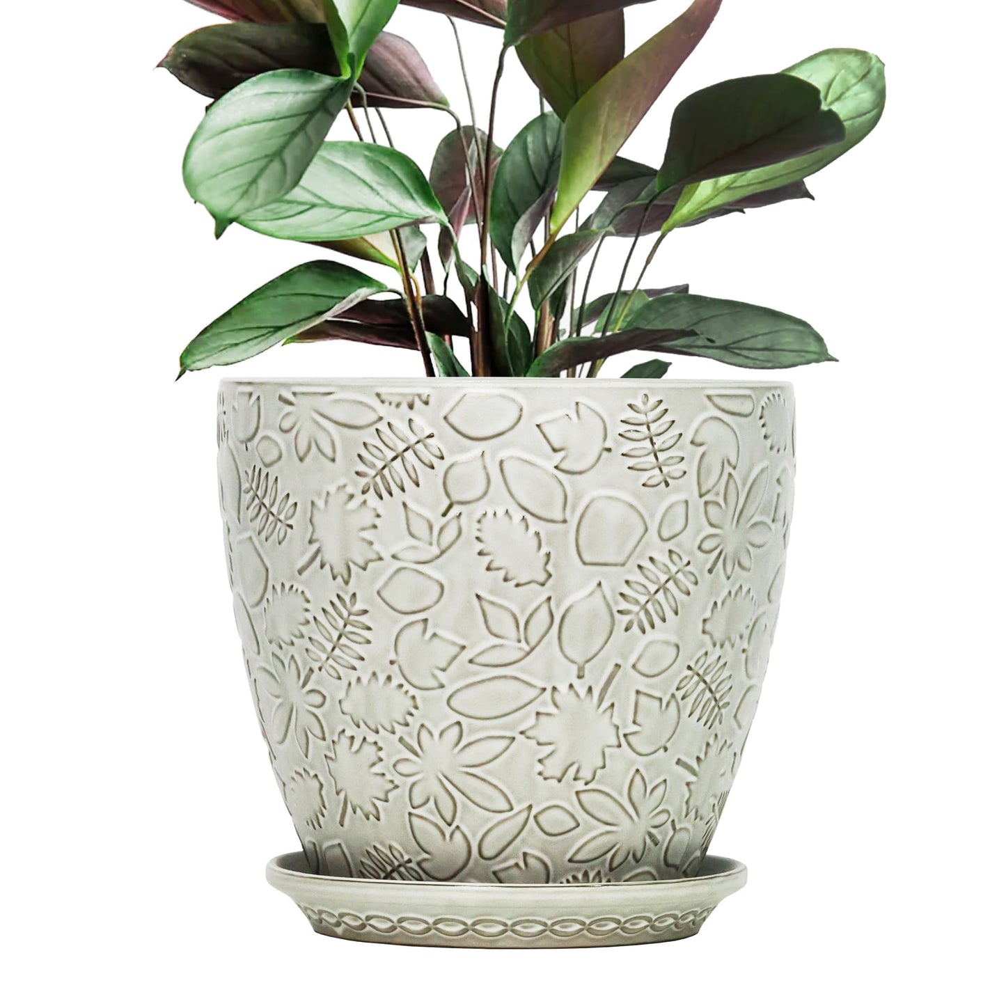 Bestseler 10inch Retro Ceramic Planter with Drainage Hole and Saucer for Multiple Plants, Indoor-Outdoor Garden Pots for Succulent, Orchid, and Flower (Fits Inner Pots Up to 9 Inch, Retro White)