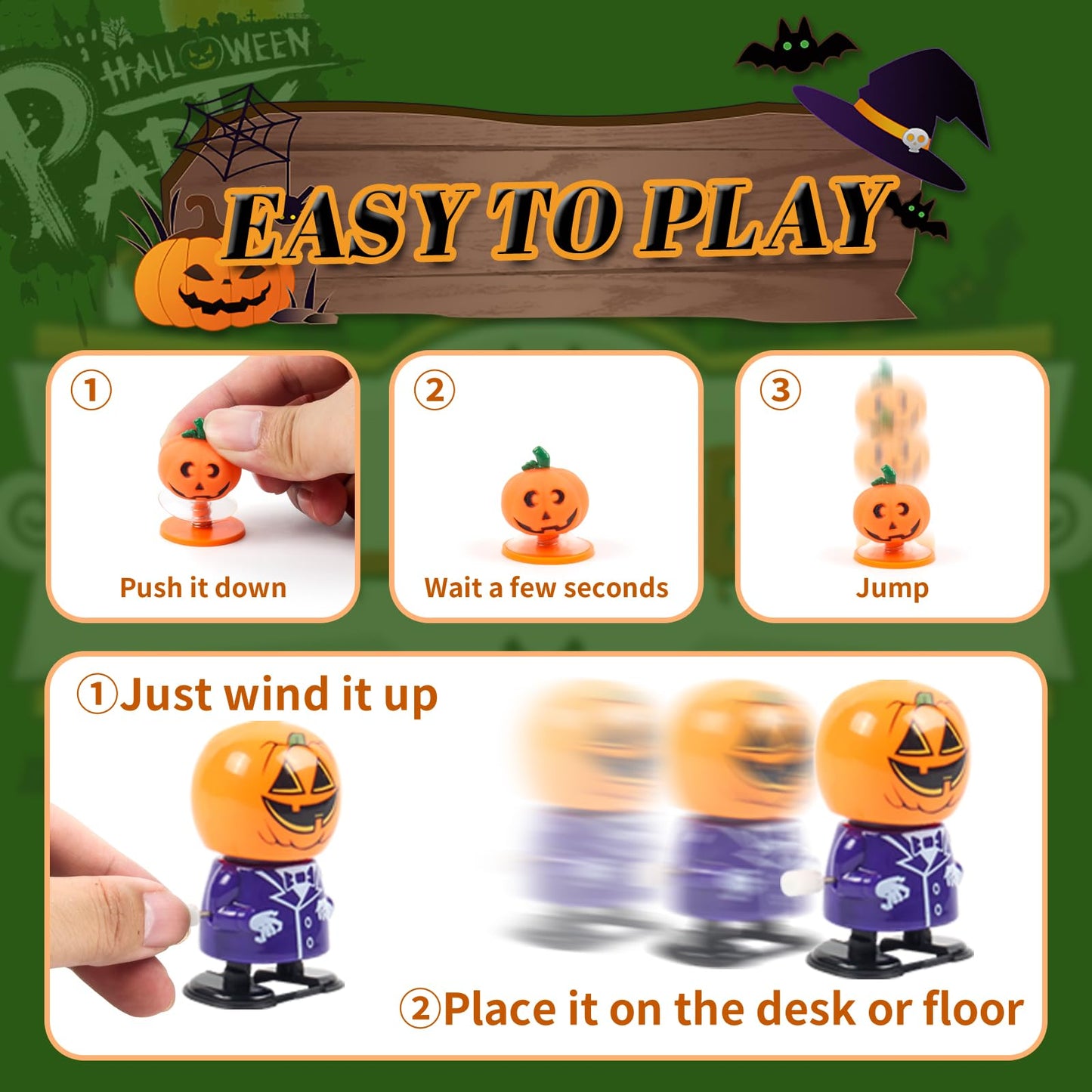 WESAYEE 24 PCS Halloween Wind Up Toys for Kids, Bulk Halloween Party Favors, Wind Up Toys for Trick or Treat, Goodie Bag Stuffers Carnival Prizes, Classroom Gifts for Toddlers