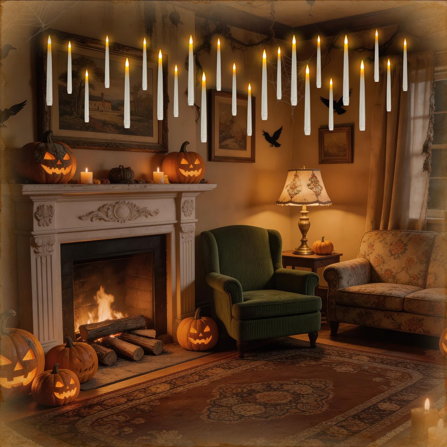 Homemory 20PCS Floating Candles with Wand Remote, Flameless Hanging Taper Candle with Flickering Warm Light, Battery Operated Magic Deco Candles for Halloween, Christmas, Birthday, Indoor Decor