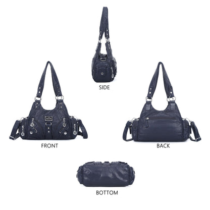 Angel Kiss Purses for Women Small Hobo Shoulder Bags Vagen Leather Multi-Pocket Tote Bag with Zipper (Blue)