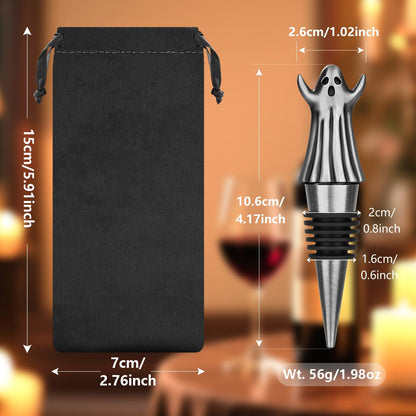 MR.BARWARE Ghost Wine Stopper – Spooky Gift for Men Women, Silver Ghost-Shaped Bar Accessory with Gift Bag, Perfect for Halloween Birthday Fathers Day Christmas