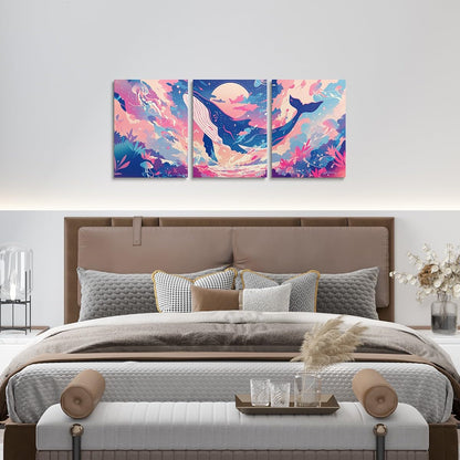 Feelyou Pretty Whale 3 Piece Canvas Wall Art for Living Room Bedroom Jellyfish Wall Art for Home Decor Ocean Animal Office Wall Decor Dreamy Wall Painting