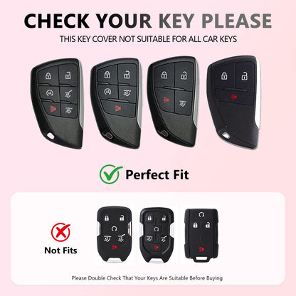 HEKBRYN for Chevy Key Fob Cover PU Leather, 3/4/5/6 Button Heavy Duty Car Key Case for Chevy 2022 2023 2024 2025 2026 GMC Sierra 1500 Suburban Tahoe Yukon Denali Silverado 2500HD(Silver-Brown)