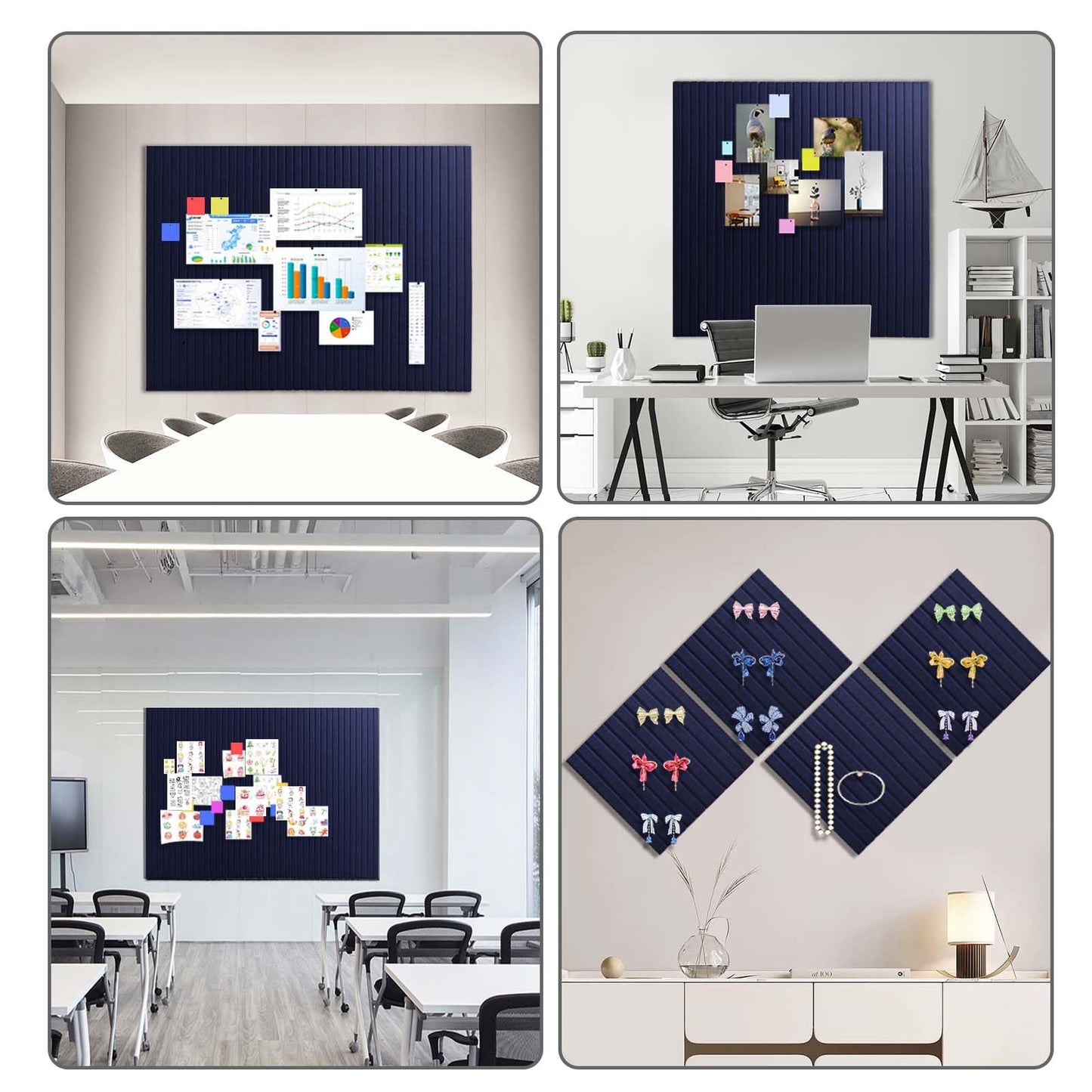 Large Cork Board for Office Decor, 48"x 36" - 1/2” Thick Felt Bulletin Board, 12 Pack Felt Board with Safe Removable Adhesive Tabs, Pin Board Cork Boards for Walls - Dark Blue