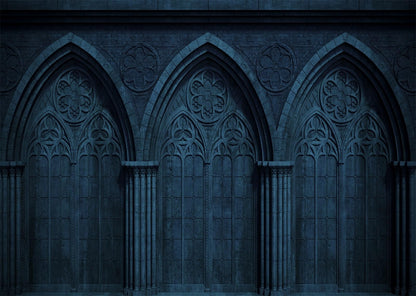 BELECO 10x6.5ft Fabric Dark Medieval Gothic Wall Backdrop Abandoned Night Castle Crypt Gothic Arch Stone Wall Background Medieval Themed Party Decorations Ghost Vampire Halloween Shoot Photo Props
