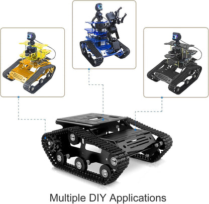 XiaoR Geek Smart Robot Car Chassis Kit Full Metal Big Tank Chassis with 2WD Motors for Arduino Raspberry Pi Jetson Python DIY Smart Car Learning Kit (Black, with Encoder Motor)
