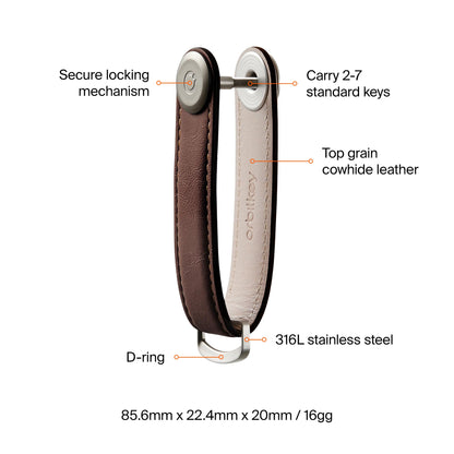 orbitkey Leather Key Organizer | Durable, Stainless Steel Locking Mechanism, Slim & Quiet Profile | Holds up to 7 Keys, Espresso with Brown Stitching
