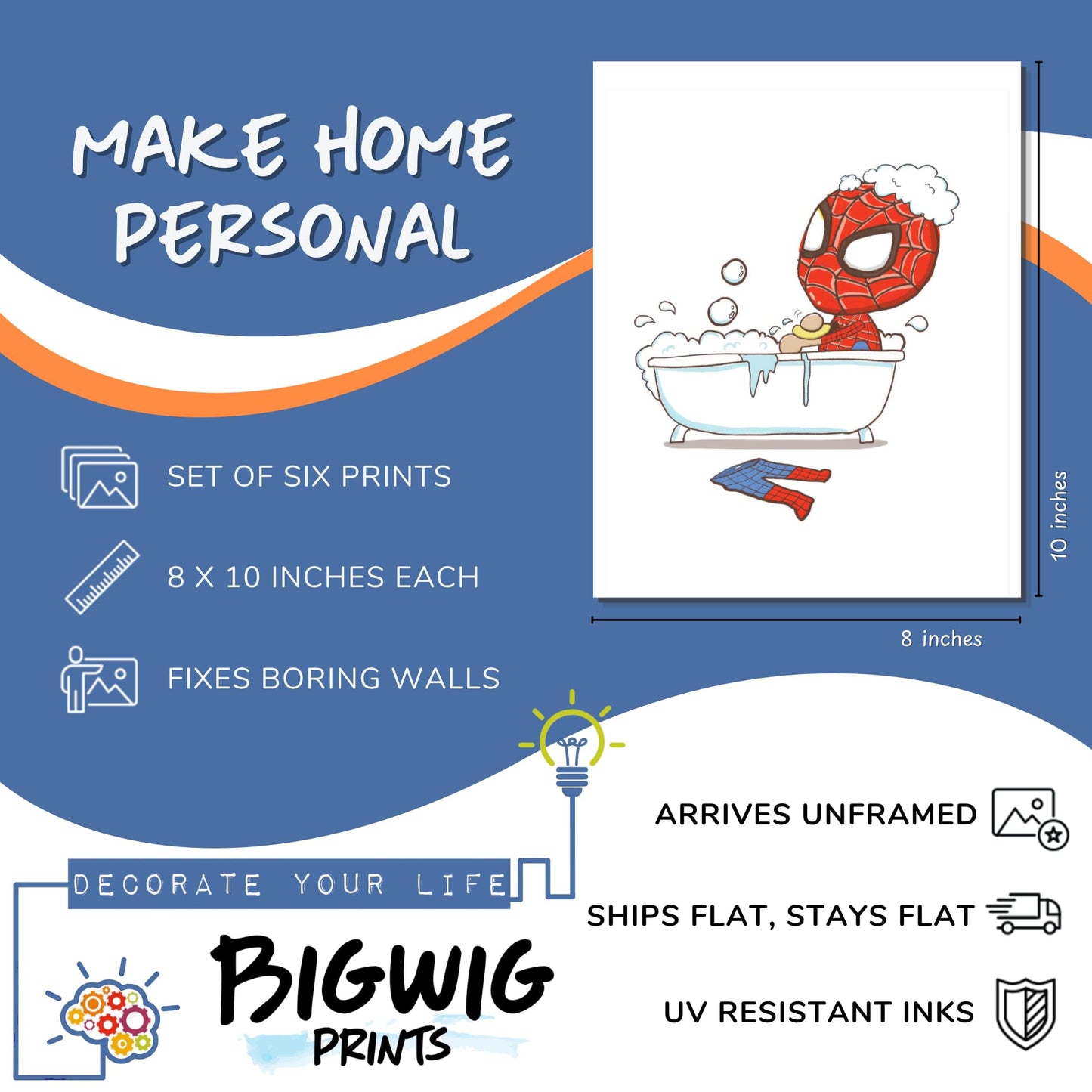 BigWig Prints Spider Man Bathroom Decor Makes Potty Training Fun Spiderman Kids Bathroom Wall Art Set Of 6 Unframed (8x10)