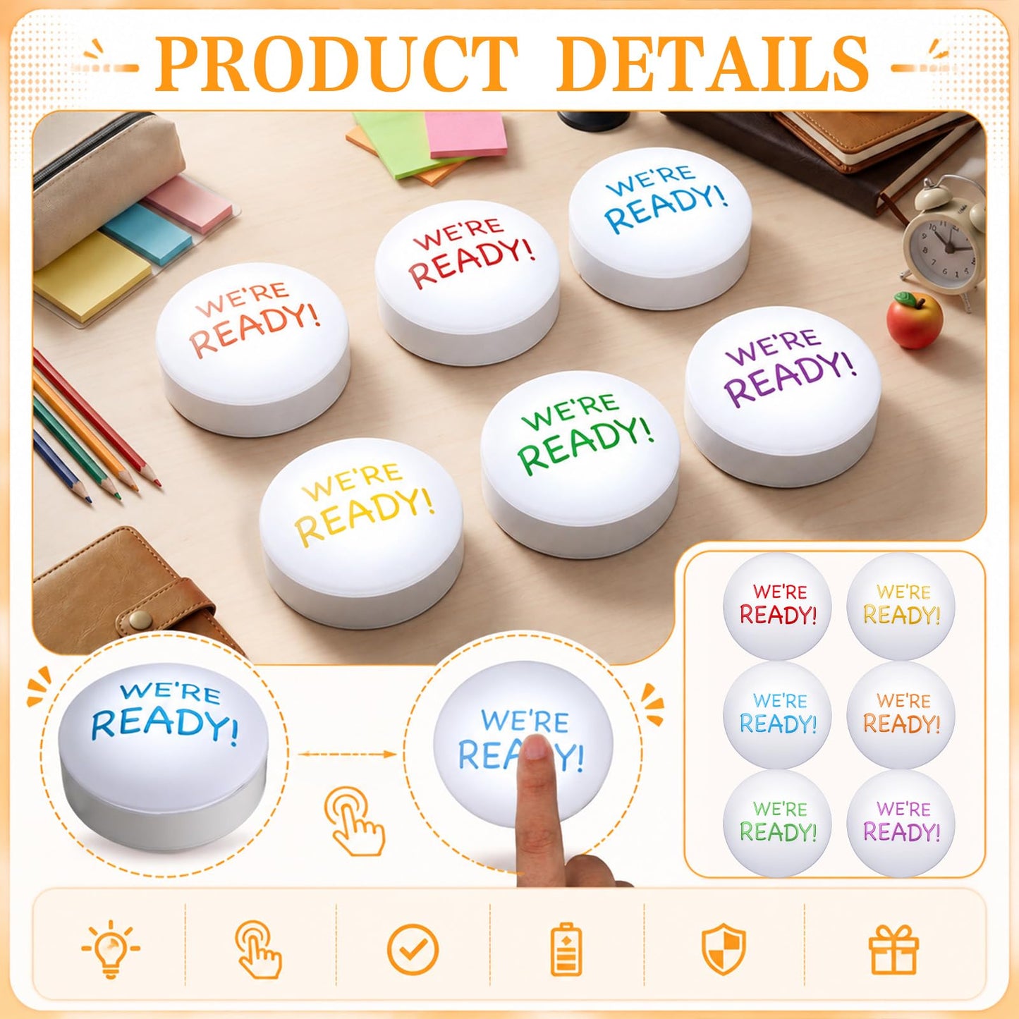Jowwcen 6 Pcs Group Management Push Light We're Ready Push Lights Classroom Small Group Task Organizer for School Teacher Homeschool Learning Supplies