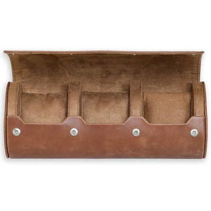 ROTHWELL Watch Roll Travel Case for 3 Watches | 100% Real Leather, Tough Portable Protection, Fits All Wrist Watch & Smart Watches Up to 50mm (Tan/Tan)