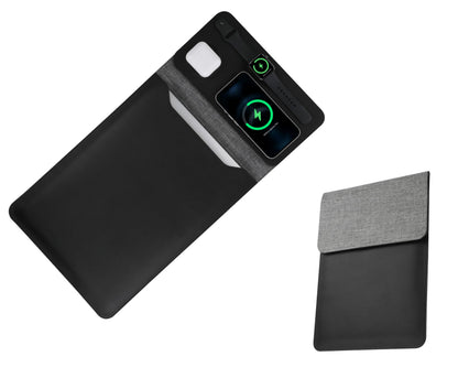 Gyanm 5-in-1 Laptop Sleeve with Wireless Charging for iPad MacBook Pro 12" 13" 14", Charge Mat for Phone Earbuds iWatch, Executive Office Organizer with Pocket, Waterproof Vegan Leather Case (Black)