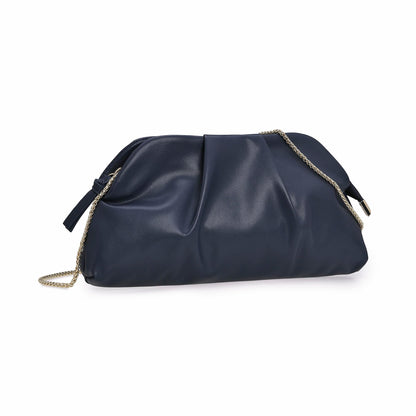 IXEBELLA Dressy PU Clutch Purse for Women Formal Soft Pleated Vegan Leather Evening Bag for Wedding/Prom/Cocktail Party (Navy)