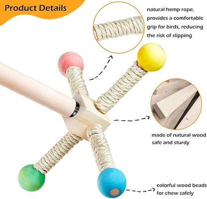 Bird Stand Perch Toy, Interactive Spinning Parakeet Toys, Wooden Exercise Wheel Parrot Toy, Enrichment Cockatiel Toy for Birds Cage, Bird Cage Accessories Perch Toys for Budgies (Small)