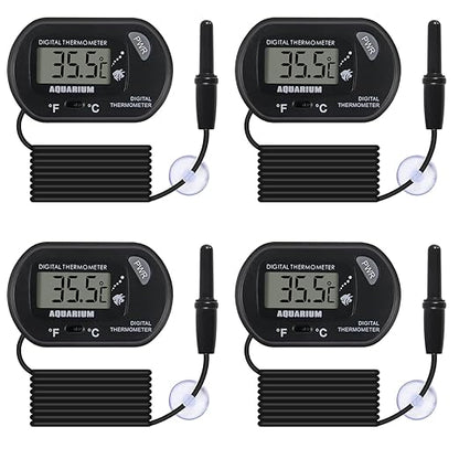 4Pack Aquarium Thermometer, Reptile Fish Tank Thermometer, Digital Thermometer, Terrarium Water Temperature Test, with Large LCD Display
