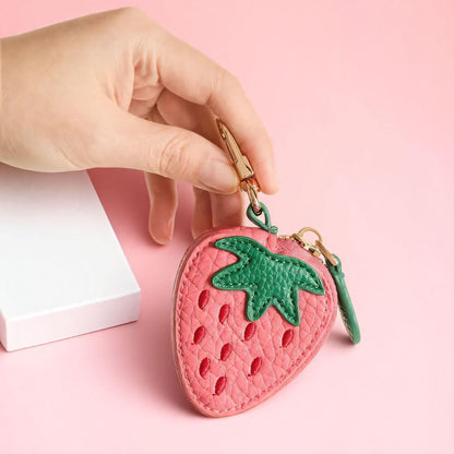 TUKYWAN Strawberry Coin Purse,Leather Bag Charm for Handbags,Fruit Purse Charm,Cute Keychain Accessories with Zipper,Mini Coin Pouch Gifts for Women