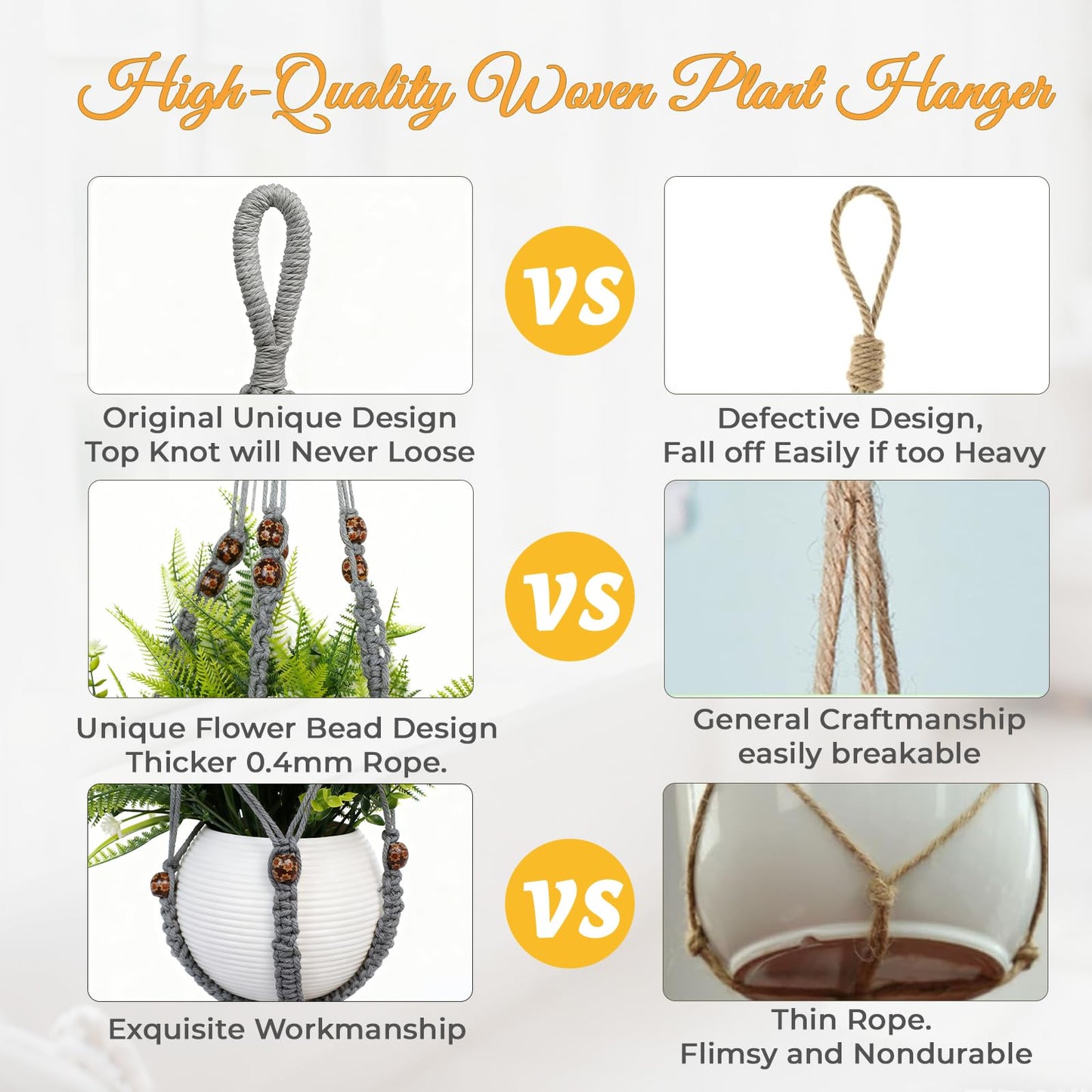 HOREAKHJ 35 Inch Macrame Plant Hanger, Large for up to 15 Inch Pot Extra Long Hanging Planter Holder Basket with Wood Beads for Indoor Outdoor Home Decor (Grey, 1-Pack)