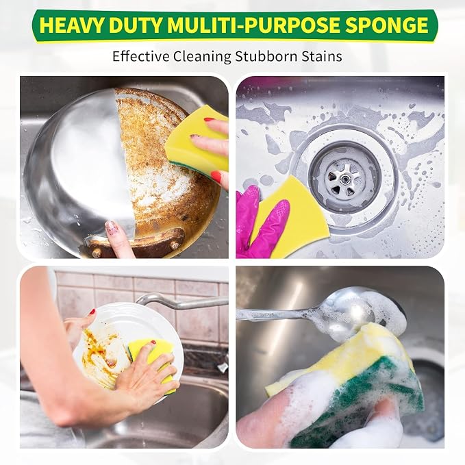 Sponges Kitchen, Heavy Duty Dish Sponge 60 Pack, Scrub Cleaning Sponge for Dishes, Non-Coated Cookware, Sink & Countertops, Multipurpose Cleaning Supplies for Home, Kitchen & Bathroom