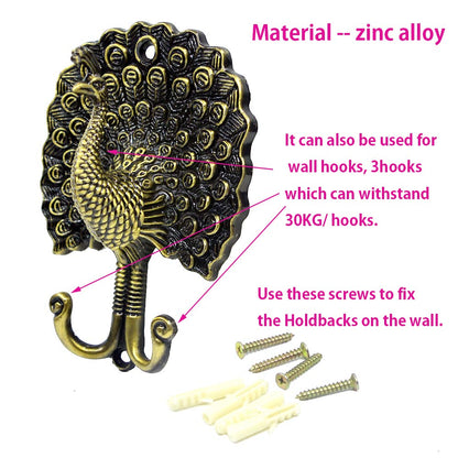Ailejia 1Pair Peacock Curtain Holdbacks Zinc Alloy Wall Hook Hanging Ball Straps Wall Mounted Curtain (Bronze)