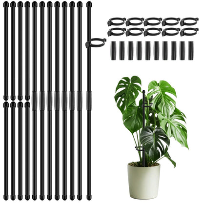 30Pcs Plant Support Stakes 17 inch SupKing Garden Orchid Sticks Extended to 3ft 4ft 5ft Plant Poles with Clips for Indoor Outdoor Potted Tomato Rose Amaryllis Vegetables Comes with 20 Ties(Black)