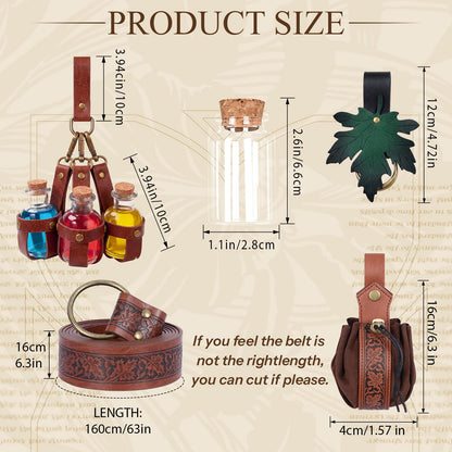 Luazuri Renaissance Belt Pouch Embossed Belt Magic Potion Bottle Skirt Hikes Medieval Halloween Cosplay Ren Faire Witch Props. (Brown B-5pcs)