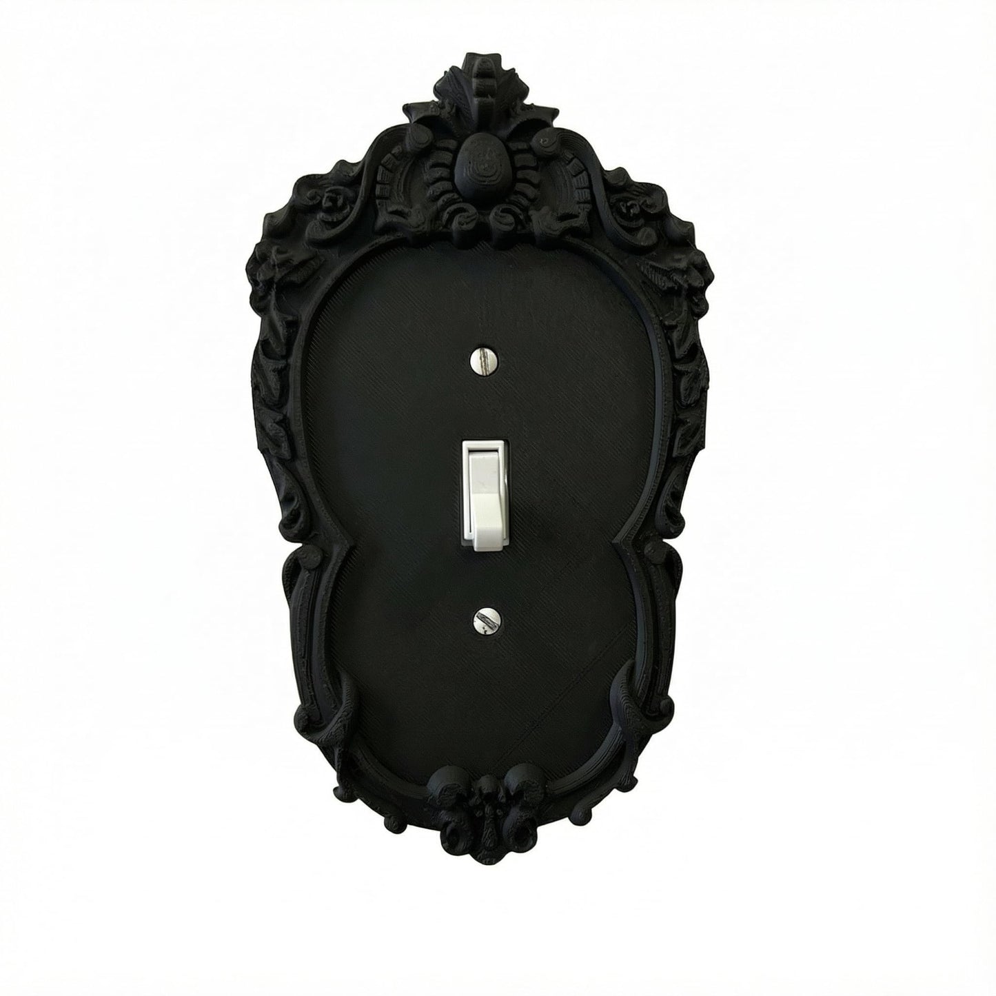 Gothic Decorative Light Switch Cover Plate, Black Ornate Baroque Design with Crown Detail and Scrollwork, Matte Finish (Black13)