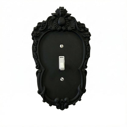 Gothic Decorative Light Switch Cover Plate, Black Ornate Baroque Design with Crown Detail and Scrollwork, Matte Finish (Black13)