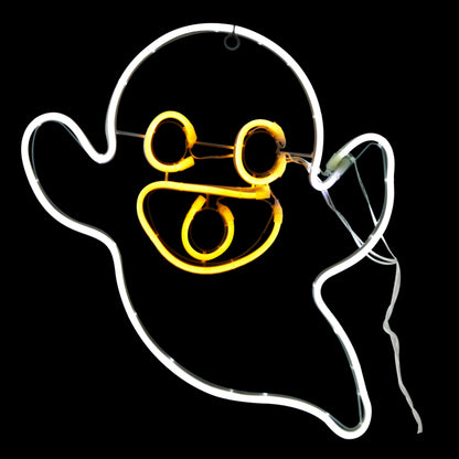 Alpine Corporation 17" Indoor/Outdoor Neon Tube Ghost Lights Decor with Flashing Mouth LED Lights, Hanging Decor