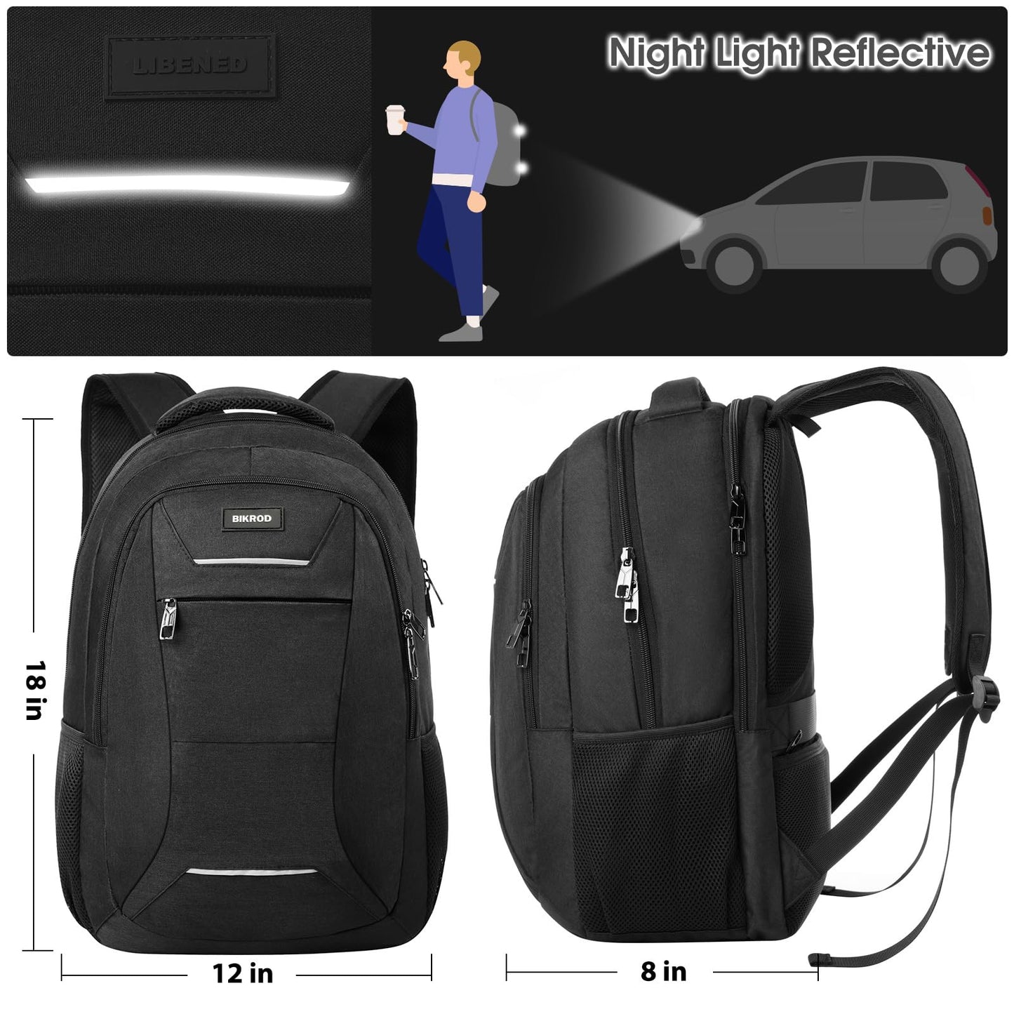 Backpack for Men and Women, School Backpack for Teens, Black Backpack for Boys with USB Charging Port Fits 15.6 Inch Laptop, Water Resistant Travel College Bookbag