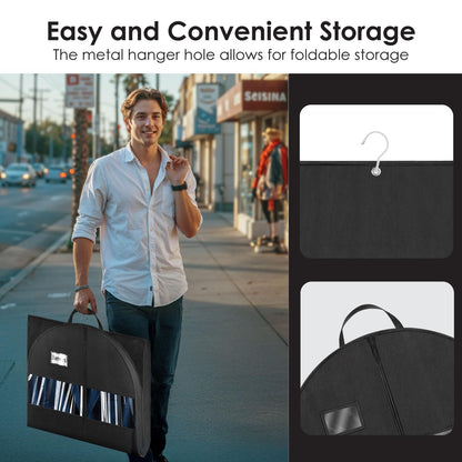 Mber 43" Gusseted Heavy Duty Garment Bags for Travel with Accessories Zipper Pocket Shoe Storage, Hanging Clothes Travel Bag for Dresses, Suit, Coats, Tuxedo, Gowns Travel Essential, Black, 1 pack