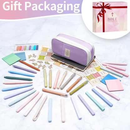 KOPKOFT Bible Study Supplies, Bible Journaling Kit for Women with Journal, Pen Case, Tabs, Highlighters and Pens, Bible Accessories Set for Women Students Beginner, Christian Gifts (Purple)