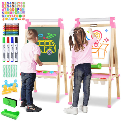 JOYOOSS Easel for Kids Art Easel for Toddlers,Wooden Kid Easel with Paper Roll - Chalkboard for Kids Adjustable Double Sided Kid Dry Erase Board,Outdoor Art Easel Toddler